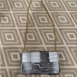 Elegant Black and Gray Crossbody Bag with Gold Chain